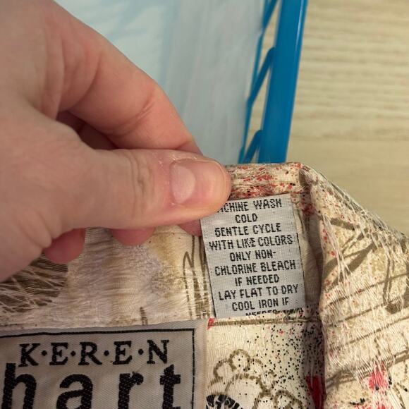 Keren Hart Jacket Medium Coral Gold Painted Artsy Abstract Maximum Boho Granny - Picture 9 of 9